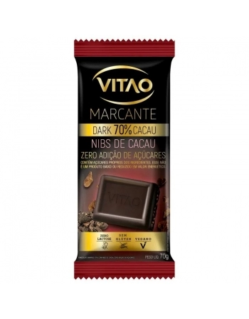 CHOCOLATE MARCANTE NIBS 70% ZERO 6 X 70G - VITAO 19994